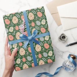 Papel De Presente Livro Verde sobre enrolamento de Páscoas