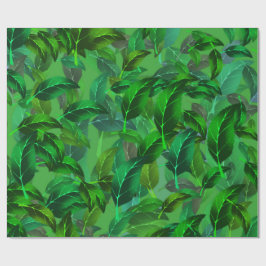 Papel De Presente Livro Verde sobre Folhas Moldadas