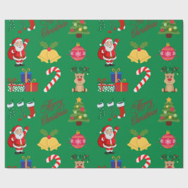 Papel De Presente Livro Verde sobre ícones de Natal