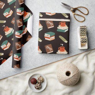 Papel De Presente Livros Aconchegantes e Leitura de Café