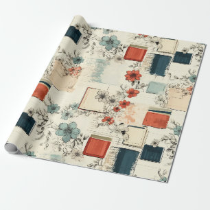 Papel De Presente Livros Antigos Floral Coral Verde Escaravel