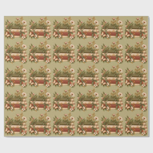Papel De Presente Livros Botânicos Antigos & Flores Silvestres Verde