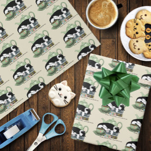 Papel De Presente Livros Gatos Chá Cute