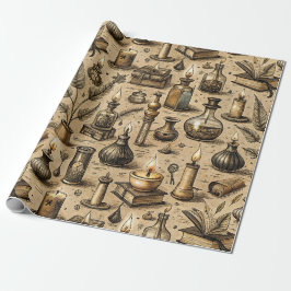 Papel De Presente Livros & Velas de Bruxaria Vintage Estilo