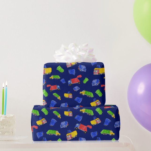 Papel De Presente Lixo Bash Caminhões de Lixo Padronizados Azul (Presentes para festas)