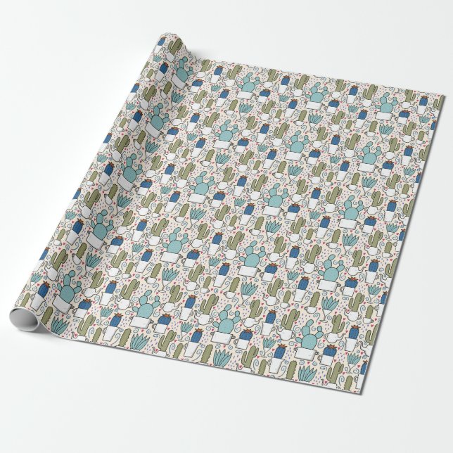 Papel De Presente Llama Cactus: Design sem costura desenhada à mão (Desenrolado)
