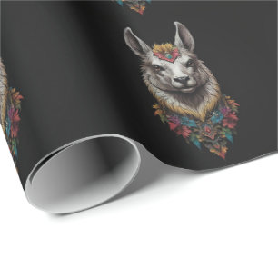 Papel De Presente Llama E Retrato Da Flor,