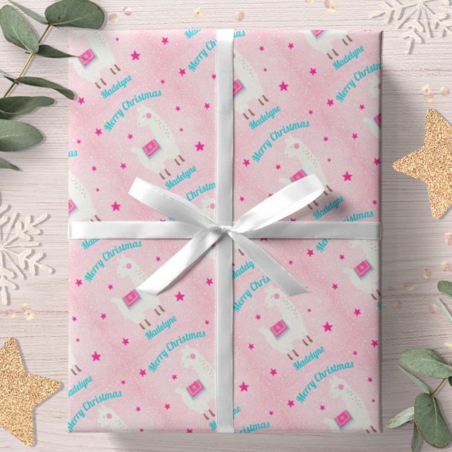 Papel De Presente llama Natal Rosa Neve Estrelas Personalizado (Criador carregado)
