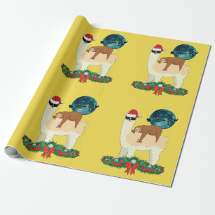 Papel De Presente Llama Sloth Christmas Santa's Sleigh Silhouette