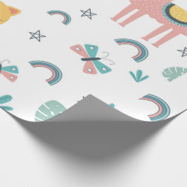Papel De Presente Llamas Cats Alapaca Rosa Meninos Boho