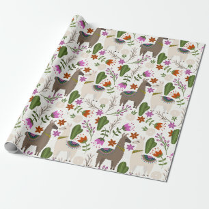 Papel De Presente Llamas e Cactus em Branco