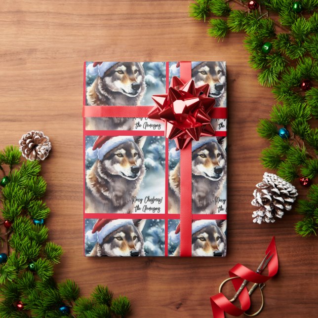 Papel De Presente Lobo Bonito na Neve (Presente de Natal)