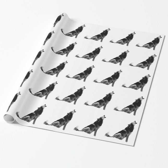 Papel De Presente Lobo-de-Howling Branco-Preto (Desenrolado)