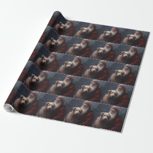 Papel De Presente Lobo Hound Com O Papai Noel Natalício