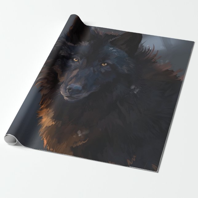 Papel De Presente Lobo negro (Desenrolado)
