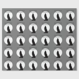 Papel De Presente Lobo Uivando Liderança Pop Art Cinza Preto