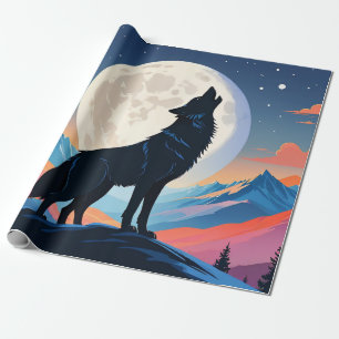 Papel De Presente Lobo Uivando Para a Lua