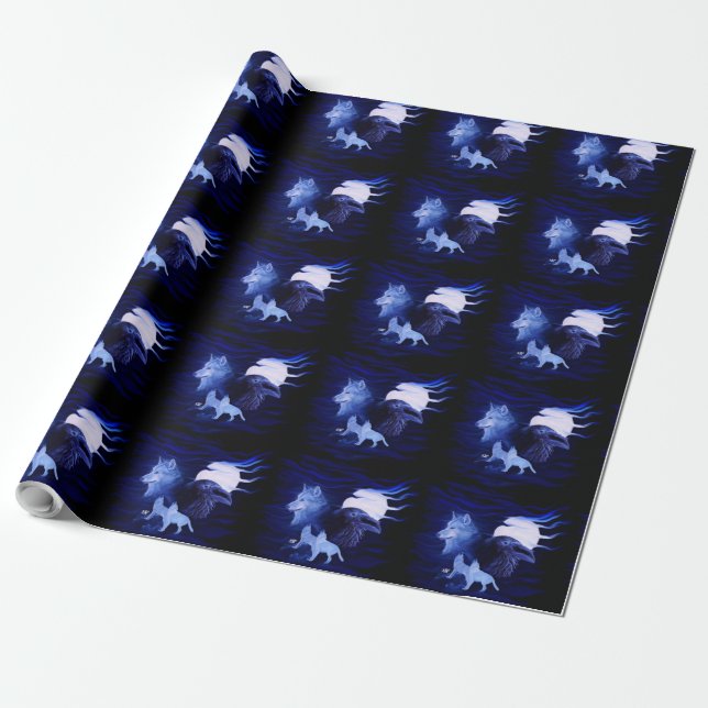 Papel De Presente Lobos e Raven com lua de cheio (Desenrolado)