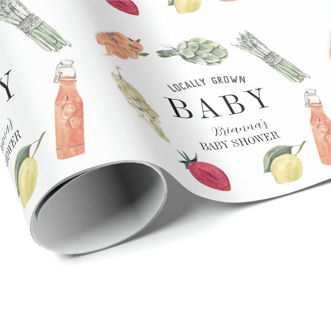 Papel De Presente Locally Grown Farmers Market Baby Shower (Ponta do rolo)