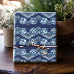 Papel De Presente Logotipo com padrão Chevron Azul - Aniversário do 