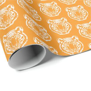 Papel De Presente Logotipo do Mascote da Escola Laranja e Branco Tig