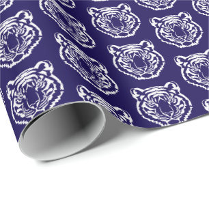 Papel De Presente Logotipo do Mascote da Escola Navy Blue Tigers