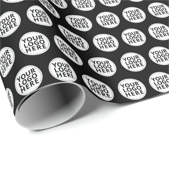 Papel De Presente Logotipo Empresarial Repetitivo Preto (Ponta do rolo)