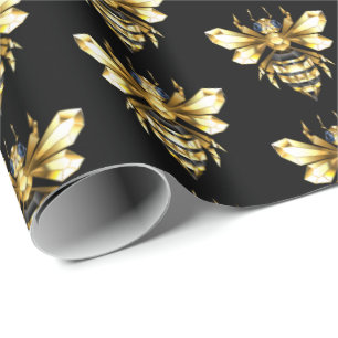 Papel De Presente Logotipo Faux Gold Foil Polygonal da Abelha em Pre