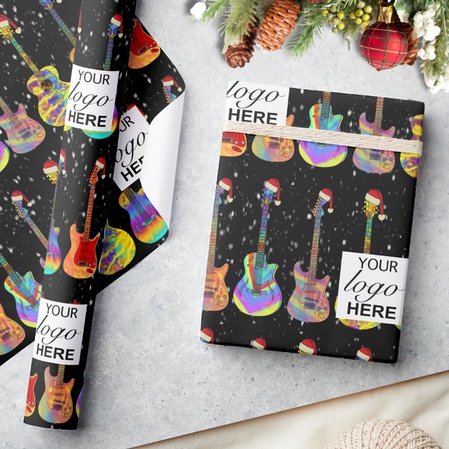 Papel De Presente Logotipo Personalizado de Violão de Natal para Emp (Personalized Guitar Christmas business logo Colorful psychedelic guitar pattern)