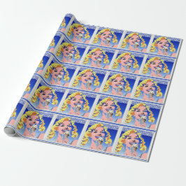 Papel De Presente Loira Comendo Sorvete Colorido Estilo Pop Art dos 