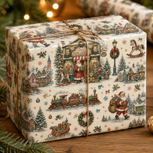 Papel De Presente Loja de Brinquedos Colorida do Papai Noel Aldeia N