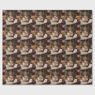 Papel De Presente Loja de Café de Natal com Casa Vintage Festiva