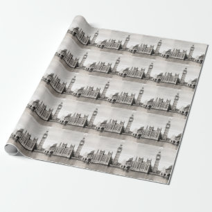 Papel De Presente Londres antiga, preto e branco.