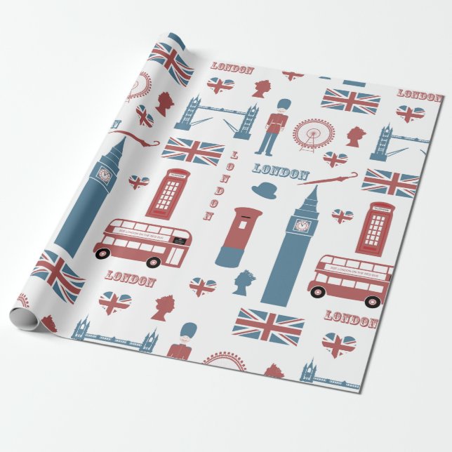 Papel De Presente Londres Inglaterra Big Ben English Flag Queen's Gu (Desenrolado)