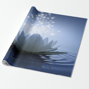 Papel De Presente Lótus Branco Chic Azul