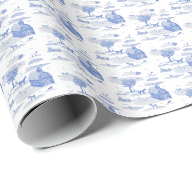 Papel De Presente Louça de Fazenda (Azul) (Ponta do rolo)