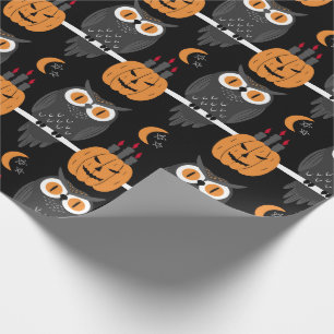 Papel De Presente Louco Halloween Pumpkins & Owls Jack-O-Lanterns