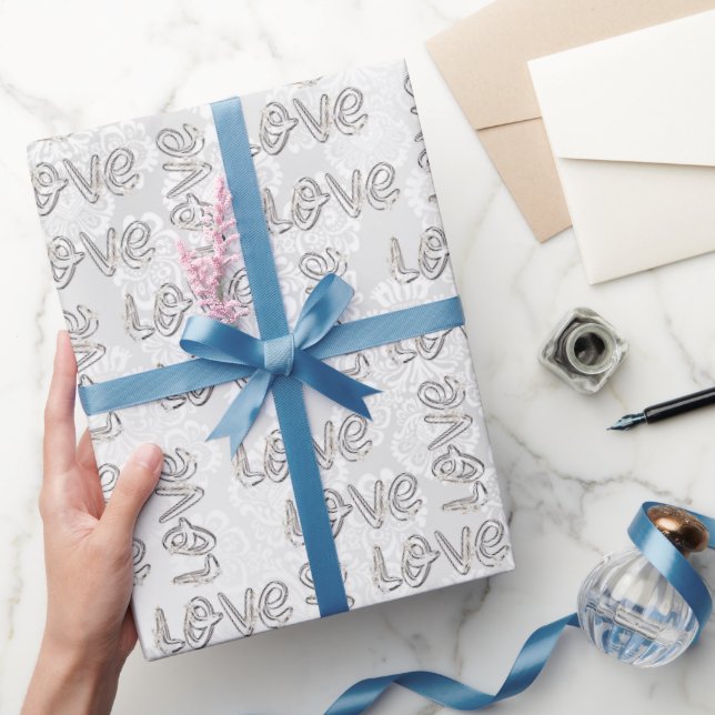 Papel De Presente Love Almond Blossoms White Damask (Presentear)