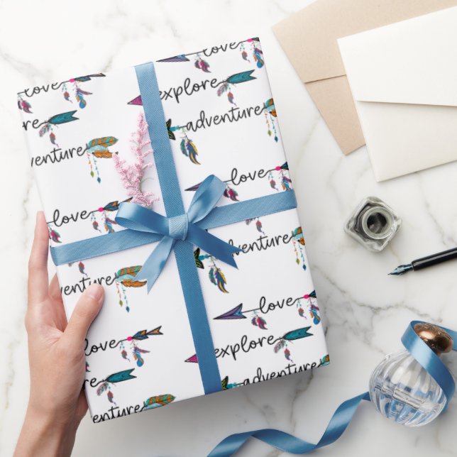 Papel De Presente Love Explore Adventure Arrow Tribal Boho Design (Presentear)