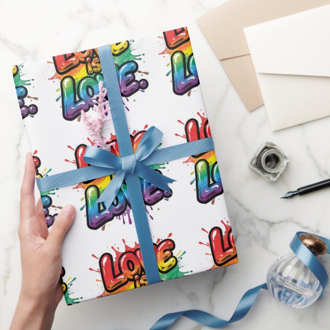 Papel De Presente Love Is Love - Rainbow Pride Quote Art  (Presentear)