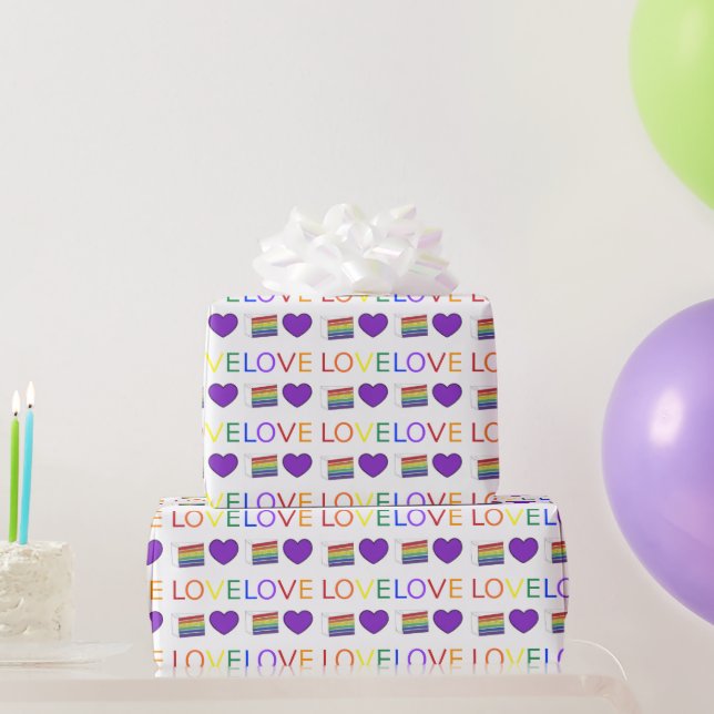 Papel De Presente LOVE Orgulho gay Rainbow Cake Purple Heart LGBTQ (Presentes para festas)