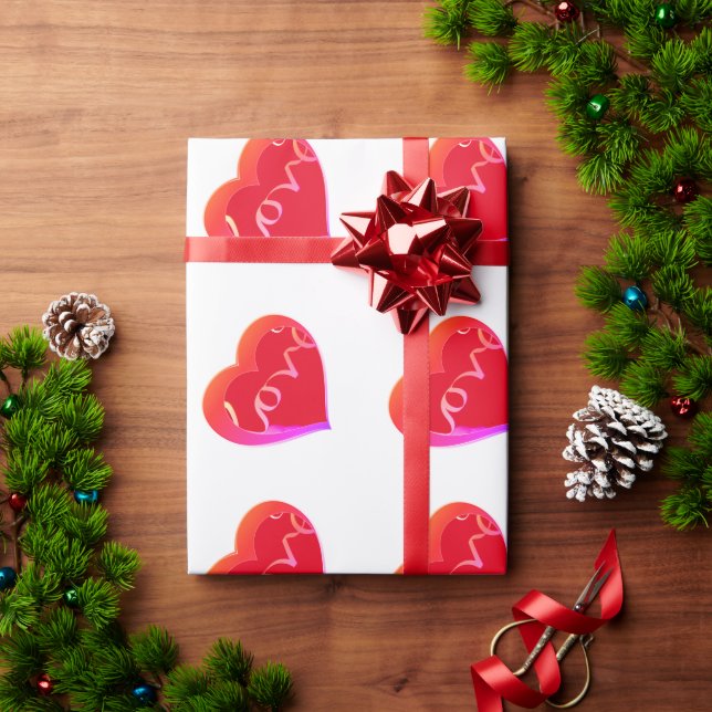 Papel De Presente Love Red Heart Wraping Paper (Presente de Natal)