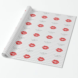 Papel De Presente Lt Cinza White Chevron, Red Lipstick Kiss