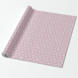 Papel De Presente Lua Branca e Estrelas c/Fundo Rosa