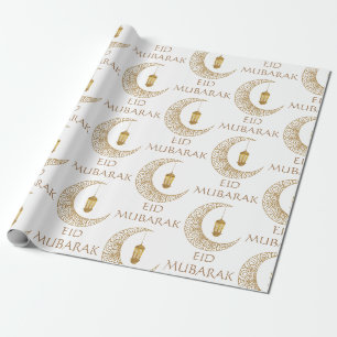 Papel De Presente Lua Crescente Dourada & Lanterna Eid Mubarak Islâm