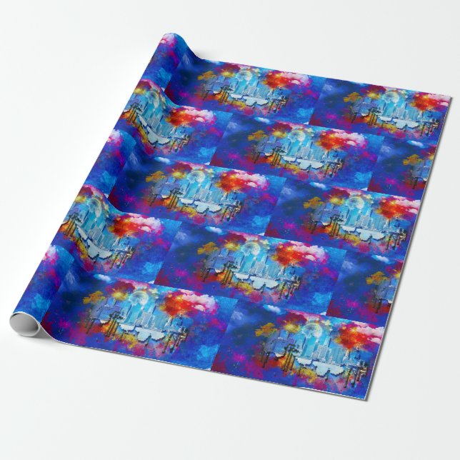 Papel De Presente Lua de grafite SlipperyJoe NYC rodeada de espiral (Desenrolado)