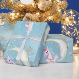 Papel De Presente Lua de Natal do Unicórnio