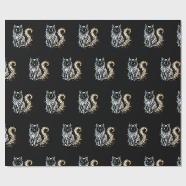 Papel De Presente Lua de Veludo Mane Silver Gato Preto (Aberto)