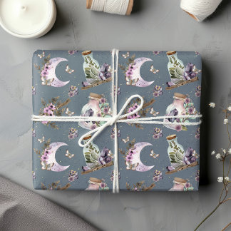 Papel De Presente Lua e Garrafas de Lavanda Mística de Boho