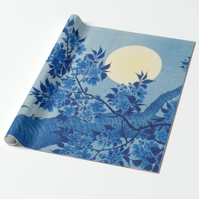 Papel De Presente Lua Noite Noite de Lua Azul Árvore (Desenrolado)